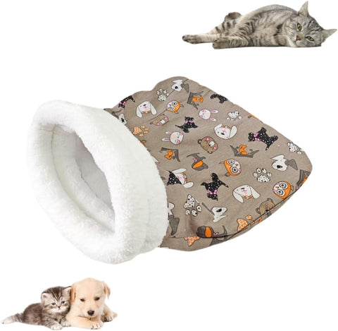 Cat Sleeping Bag for Indoor Cats Cozy Cat Winter Sleeping Bag Soft Plush Cat Sack Self Warm Cat Bed Cave Fluffy Cat Tunnel Calming Sleeping Bags for Cats up to 7.5Kg/16Lbs (Blue, 21.65X17.7In)