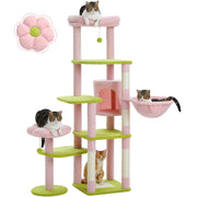 Cactus Tall Cat Tree for Large Cat Multi-Level Cat Tower for Indoor Cats Cat Condo with Large Hammock Scratching Post 2 Perches