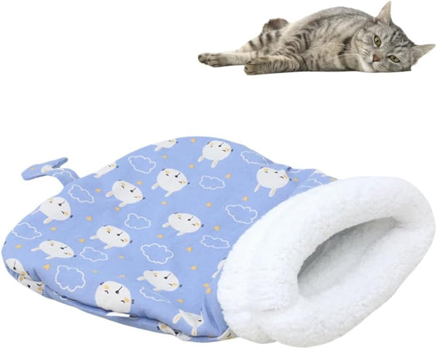 Cat Sleeping Bag for Indoor Cats Cozy Cat Winter Sleeping Bag Soft Plush Cat Sack Self Warm Cat Bed Cave Fluffy Cat Tunnel Calming Sleeping Bags for Cats up to 7.5Kg/16Lbs (Blue, 21.65X17.7In)