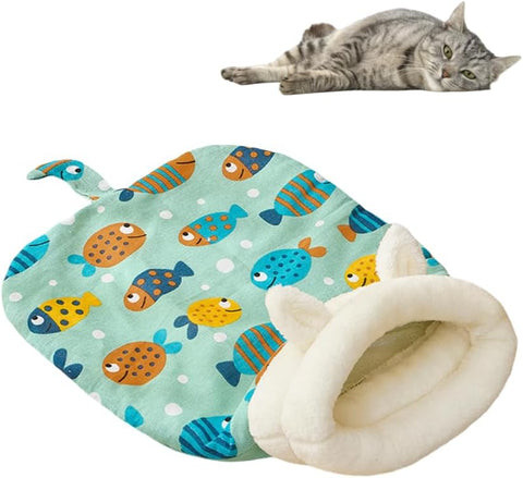 Cat Sleeping Bag for Indoor Cats Cozy Cat Winter Sleeping Bag Soft Plush Cat Sack Self Warm Cat Bed Cave Fluffy Cat Tunnel Calming Sleeping Bags for Cats up to 7.5Kg/16Lbs (Blue, 21.65X17.7In)