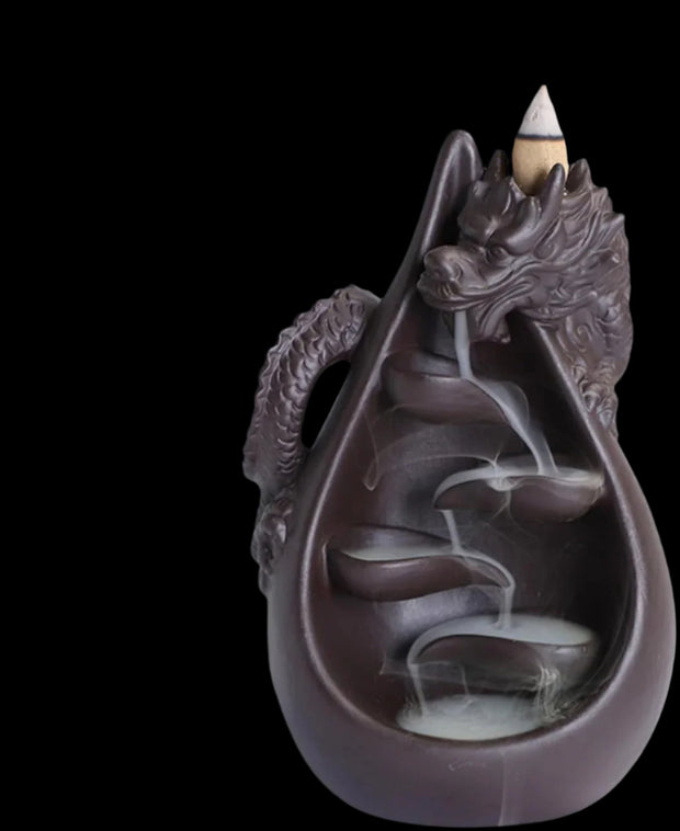 Ceramic Backflow Incense Burner Set,Waterfall Backflow Incense Holder with 45 Cones, Aromatcherapy Ornamen,Dragon & Buddha Statue for Spa Office Bedroom Yoga (Dripping Water Dragon)
