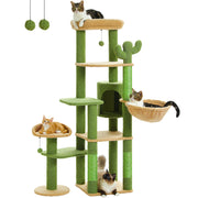 Cactus Tall Cat Tree for Large Cat Multi-Level Cat Tower for Indoor Cats Cat Condo with Large Hammock Scratching Post 2 Perches