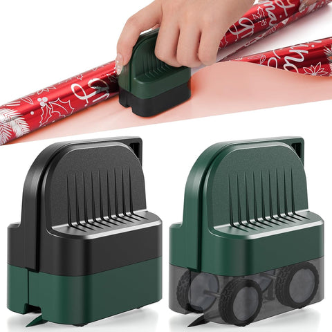 LIZAAL 2-Pack Wrapping Paper Cutter with Wheels | Straight Line Gift Wrap Cutter for Birthday and Christmas, Fits Various Rolls and Papers, Includes 2 Replaceable Blades (Black & Red)