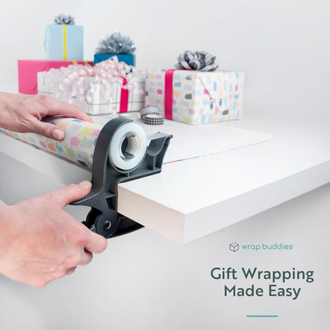 Wrap Buddies Tabletop Gift Wrapping Tool, 2 Clamps - Gift Wrap Clamp with Tape Dispenser for Easier Gift Wrapping This Holiday - Slate Grey