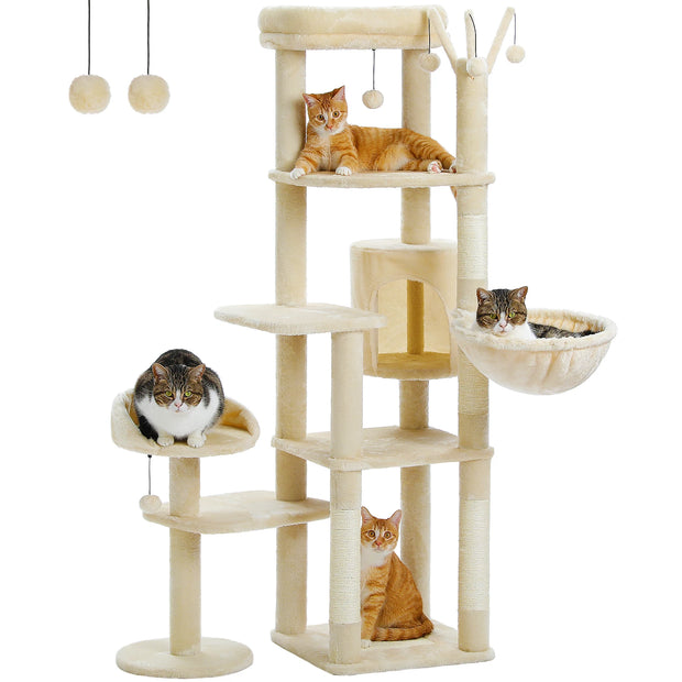 Cactus Tall Cat Tree for Large Cat Multi-Level Cat Tower for Indoor Cats Cat Condo with Large Hammock Scratching Post 2 Perches