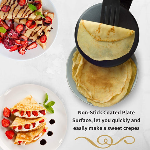 Moss & Stone Electric Crepe Maker with Auto Power Off, 8 Inch Portable Crepe Maker & Non-Stick Dipping Plate, On/Off Switch, Nonstick Coating & Automatic Temperature Control, Pan Apo