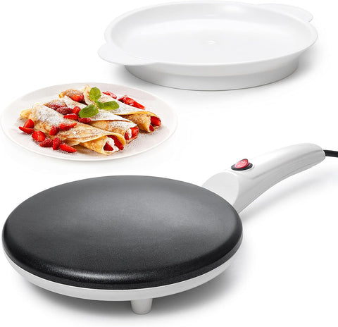 Moss & Stone Electric Crepe Maker with Auto Power Off, 8 Inch Portable Crepe Maker & Non-Stick Dipping Plate, On/Off Switch, Nonstick Coating & Automatic Temperature Control, Pan Apo