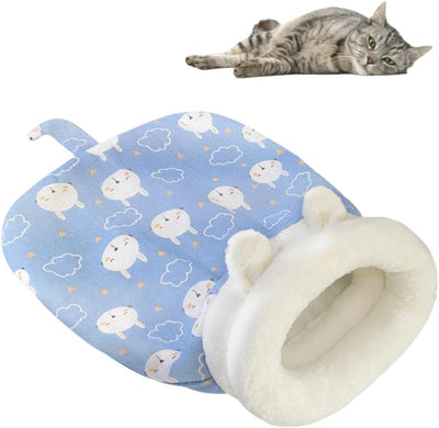 Cat Sleeping Bag for Indoor Cats Cozy Cat Winter Sleeping Bag Soft Plush Cat Sack Self Warm Cat Bed Cave Fluffy Cat Tunnel Calming Sleeping Bags for Cats up to 7.5Kg/16Lbs (Blue, 21.65X17.7In)