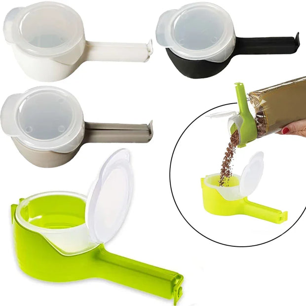 5PCS Food Storage Bag Sealing Clips Sealer Clip with Pour Spouts Plastic Cap Snack Candy Storage Fresh Clamp Kitchen Organizer