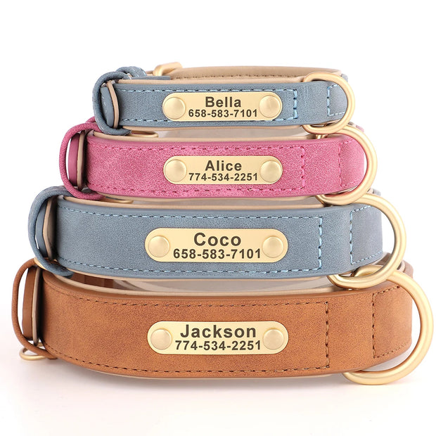 Custom PU Leather Dog Collar with Free Engraved Nameplate for All Sizes