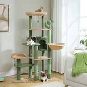 Cactus Tall Cat Tree for Large Cat Multi-Level Cat Tower for Indoor Cats Cat Condo with Large Hammock Scratching Post 2 Perches