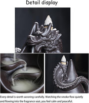 Ceramic Backflow Incense Burner Set,Waterfall Backflow Incense Holder with 45 Cones, Aromatcherapy Ornamen,Dragon & Buddha Statue for Spa Office Bedroom Yoga (Dripping Water Dragon)