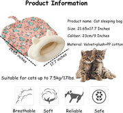 Cat Sleeping Bag for Indoor Cats Cozy Cat Winter Sleeping Bag Soft Plush Cat Sack Self Warm Cat Bed Cave Fluffy Cat Tunnel Calming Sleeping Bags for Cats up to 7.5Kg/16Lbs (Blue, 21.65X17.7In)