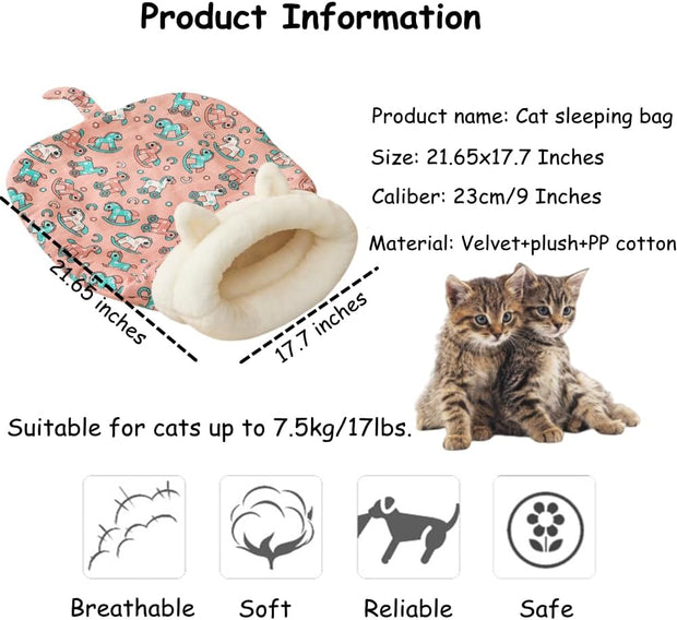 Cat Sleeping Bag for Indoor Cats Cozy Cat Winter Sleeping Bag Soft Plush Cat Sack Self Warm Cat Bed Cave Fluffy Cat Tunnel Calming Sleeping Bags for Cats up to 7.5Kg/16Lbs (Blue, 21.65X17.7In)