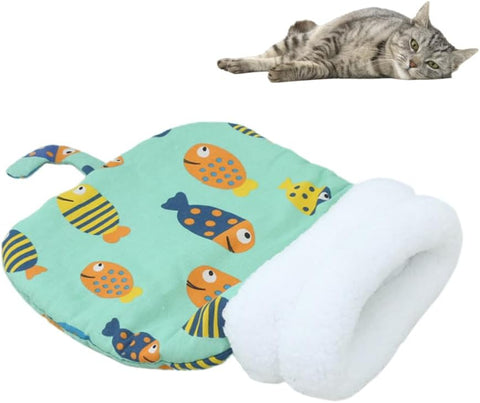 Cat Sleeping Bag for Indoor Cats Cozy Cat Winter Sleeping Bag Soft Plush Cat Sack Self Warm Cat Bed Cave Fluffy Cat Tunnel Calming Sleeping Bags for Cats up to 7.5Kg/16Lbs (Blue, 21.65X17.7In)