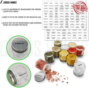 15 Set Magnetic Spice Jars for Refrigerator Hexagon Glass Spice Jars with Magnetic Lids, Shaker, Spice Labels, Magnetic Glass Spice Containers for RV Travel Trailer Kitchen Fridge Cabinet Wall Mount